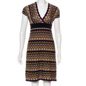 M Missoni Zigzag Knit Bodycon Dress Short Sleeve Italian Merino Wool Size 4
